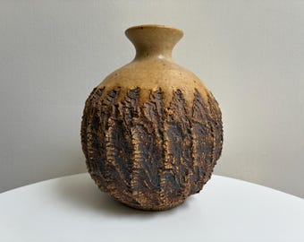 F. Carlton Ball Carved Brutalist Design Stoneware Studio Pottery Bud Vase