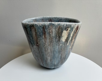 Marcello Fantoni Studio Pottery Layered Crackle Glaze Round Rectangular Form Vase For I. Magnin Department Store