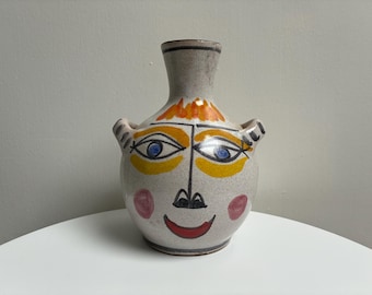 Giovanni Desimone Face Design Handpainted Ceramic Bud Vase