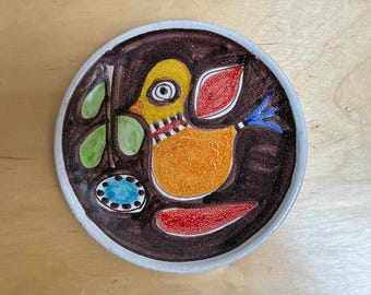 Giovanni DeSimone Handpainted Ceramic Art Plate With Bird Design