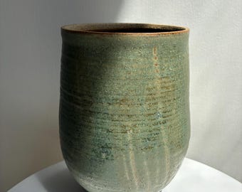 Frances Senska Studio Pottery Green Brown Vase