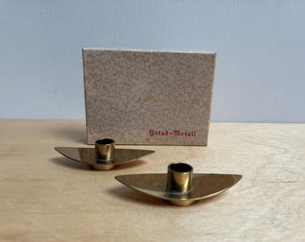 Ivar Alenius Bjork Small Eye Design Brass Candle Holder Pair For Ystad-Metall With Original Box