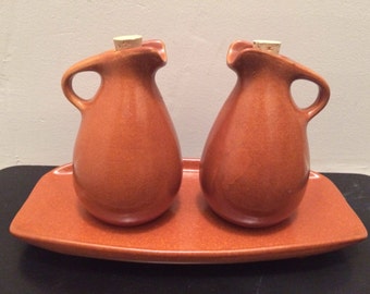 Roseville Pottery Oil And Vinegar Cruet With Stand By Ben Seibel