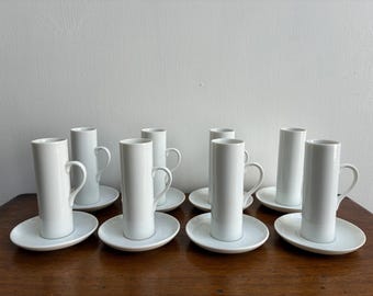 White Demitasse Coffee/Espresso Cups And Saucers Set Of 8 By La Gardo Tackett