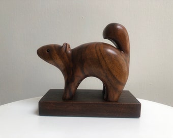 Hand carved Wood Squirrel Sculpture By Henry Wangelin