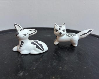 Acoma Pueblo Small Fawn And Fox Pottery Sculptures