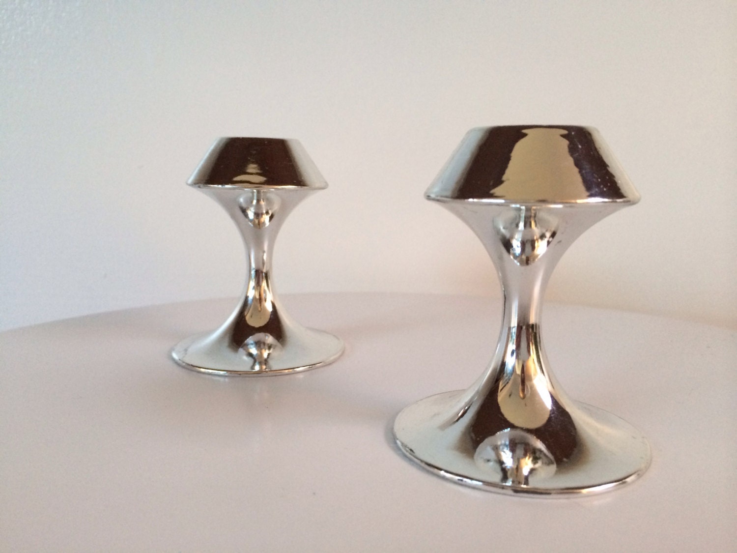 Modern Chrome Plated Metal Candle Holder Pair Etsy