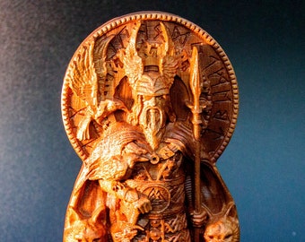 Odin Wood Statue Scandinavian Sculpture Statuette Norse Wooden Art Gift God of War