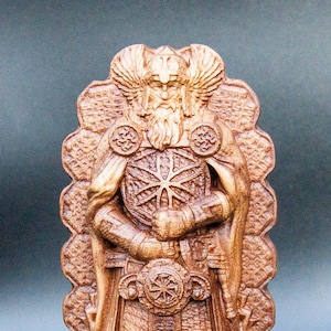 Perun Statue Slavic God of Thunder Tabletop Pagan Altar Wooden Statuette 9 Inch