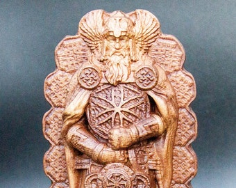 Perun Statue Slavic God of Thunder Tabletop Pagan Altar Wooden Statuette 9 Inch