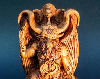 Baphomet Sculpture Sabbatic Deity of Balance Bafomet Wood Statue Altar Statue, Devil Statue, Occult Items