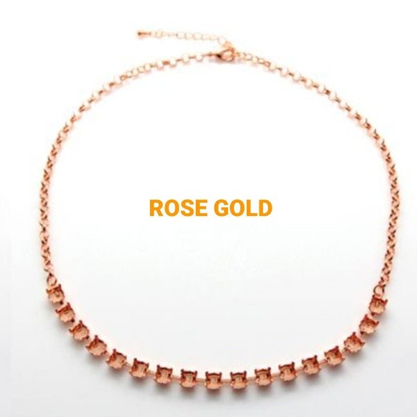 Rose Gold Empty Cup chain Necklace Base Setting for 6mm ss29 Round Crystal Chatons and Rivoli Preciosa DIY Jewelry Making, Jewelry Supplies