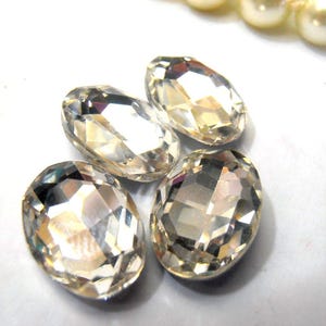 4 Items14x10mm Faceted Clear Crystal Cabochons, Vintage Fancy Rhinestones for jewelry making, Jewelry Supplies