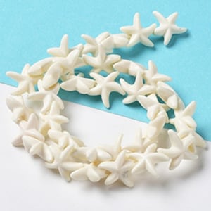 Cuentas de estrella de mar de howlita blanca: piedra preciosa perforada de 14 mm, 36 piezas