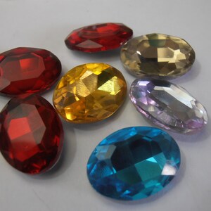 7 Items 13x18mm Mixed Colors Faceted Crystal Cabochons, Vintage Fancy Rhinestones for jewelry making, Jewelry Supplies