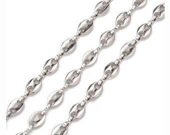 Roestvrijstalen Mariner-ketting: platina koffieboonschakel, sieraden maken (1 meter)