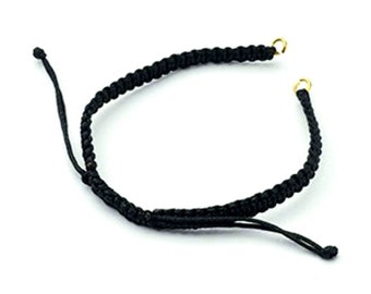 Pulsera de cordón de macramé negro, cuerda tejida ajustable, pulsera con dijes DIY