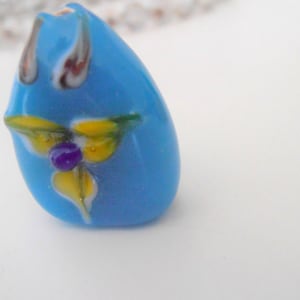 Light Blue Flower Lampwork Drilled Glass Beads, Hobby Jewelry Supplies, Artisan Handcrafted Glass Beadwork, DIY Craft Supply