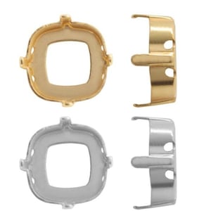 2 Pcs Cushion Cut Sew On Setting 12mm for Point Back Swarovski Square Crystals 4470 Jewelry making Supplies Prong mountings for Cabochons