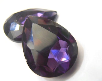 2 Purple Velvet Crystal Pear Cabochons, 25x18mm, DIY Jewelry Making