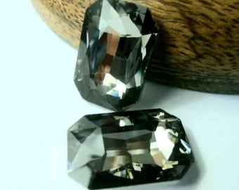 Strass en verre Black Diamond – cabochons octogonaux vintage (2 pièces, 18 x 27 mm)