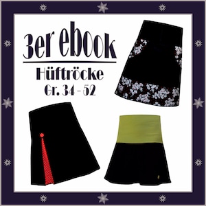 Sewing instructions and pattern skirt with wide waistband size 34 - 52 / set of 3