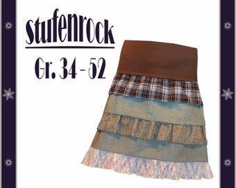 E-book sewing instructions illustrated tiered skirt with jersey waistband in size. 34-52