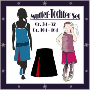E-book, sewing instructions hip skirt for mother and daughter, DIY, cuffed skirt with box pleat skirt