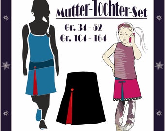 E-book, sewing instructions hip skirt for mother and daughter, DIY, cuffed skirt with box pleat skirt