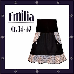 Sewing instructions for a ruffled skirt with pockets in sizes 34 - 52
