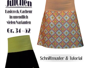 Sewing pattern for a Julchen skirt, women's sizes 34-52 (PDF), sewing instructions for a hip-hugging A-line skirt, beginner-friendly linen skirt sewing instructions.