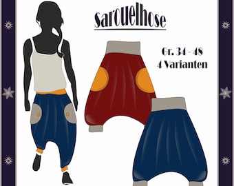 Sarouel pants in four wearing styles Pattern and instructions in sizes 34 to 48