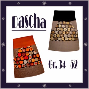 E-book pattern and sewing instructions Hip skirt Dasha with pockets in sizes 34 to 52 and stretch waistband