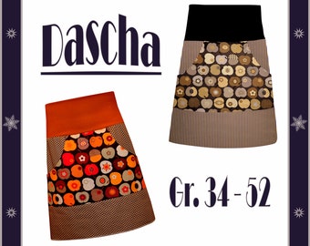 E-book pattern and sewing instructions Hip skirt Dasha with pockets in sizes 34 to 52 and stretch waistband