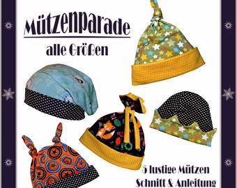 E-book, sewing instructions, sewing patterns, hats for children and adults, children's hats, reversible hats, sew jersey hats