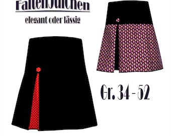 Women's pleated skirt sewing pattern Julchen PDF, sewing instructions for a hip skirt in sizes 34-52, beginner skirt sewing, tiered skirt with pleats & waistband