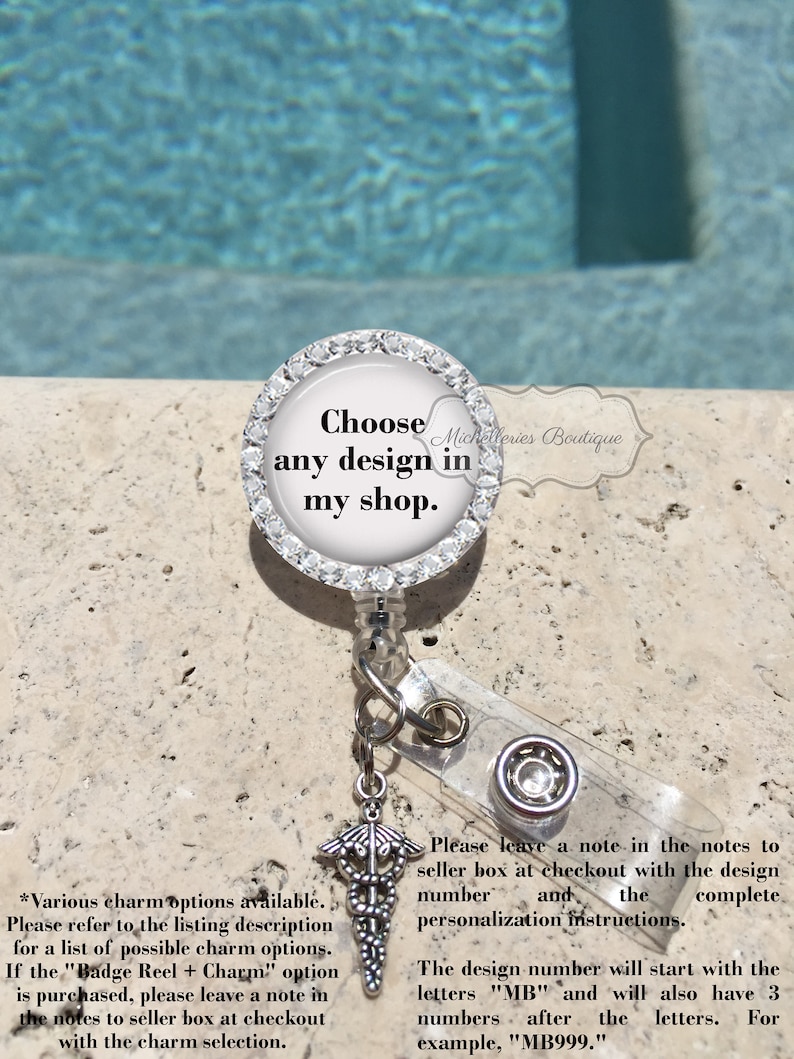MB999 Rhinestone Badge Reel Bling Retractable Badge Reel Choose Any Design from My Shop Bling Retractable Badge Holder