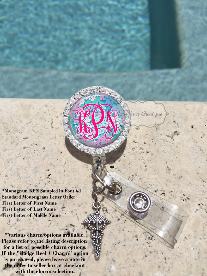 Blue Floral Badge Reel Nursing Badge Reel Rhinestone Personalized Badge Reel MB362 Monogram Badge Reel