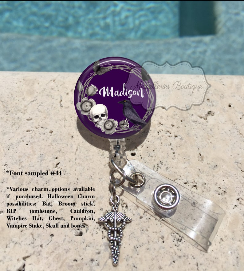 Retractable Badge Holder Halloween Personalized Badge Holder Etsy