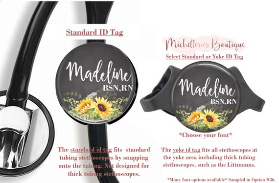 Sunflower Personalized Stethoscope Id Stethoscope Name Etsy
