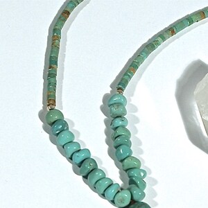 Kingman Turquoise Nuggets New Mexico Turquoise Heishi Lost Wax Cast Sterling Layered Lotus Bud Tassel Necklace image 5