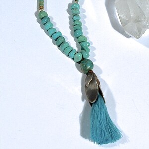 Kingman Turquoise Nuggets New Mexico Turquoise Heishi Lost Wax Cast Sterling Layered Lotus Bud Tassel Necklace image 4