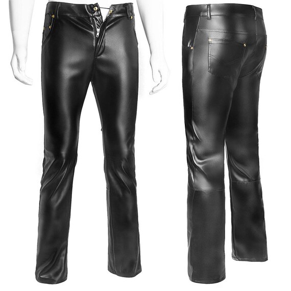 mens pleather trousers