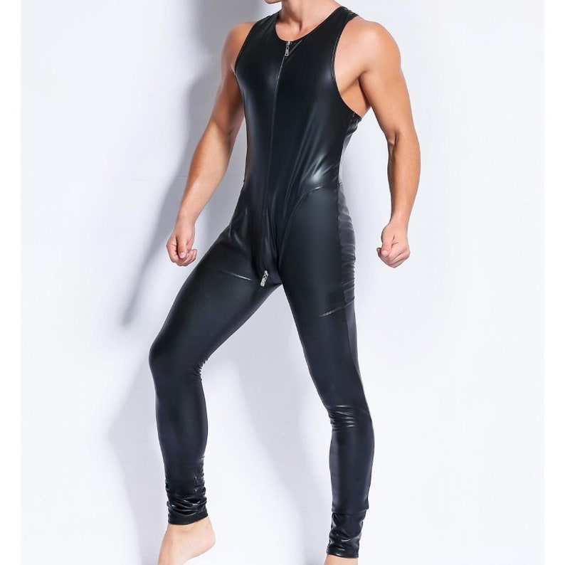 Sexy Men S Bodysuit Latex Catsuit Wet Look Gay Faux Etsy