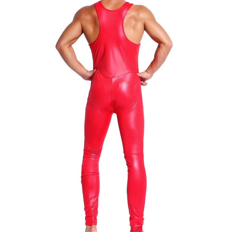 Sexy Men's Bodysuit Latex Catsuit Wet Look Gay Faux | Etsy