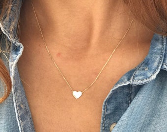 Simple Solid Gold Necklace,14K Gold Tiny Heart Necklace,Small Dainty Heart Necklace,Minimal Jewelry,Petite Necklace,Mini Heart Necklace
