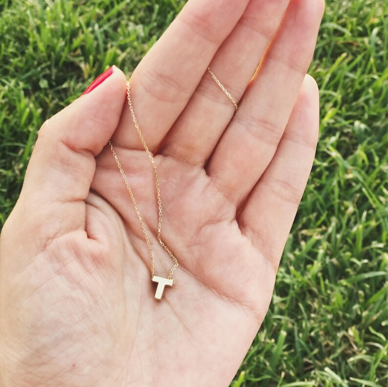 Simple Solid Gold Necklace,14k Gold Letter Necklace,small Dainty