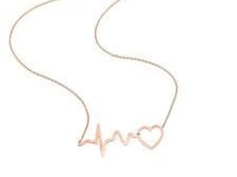 Romantic Heartbeat Necklace, 14K Solid Gold Heartbeat Necklace, Valentines Day, Cardio Jewelry, Love Necklace, Doctor Gift, Nurse Gift image 3