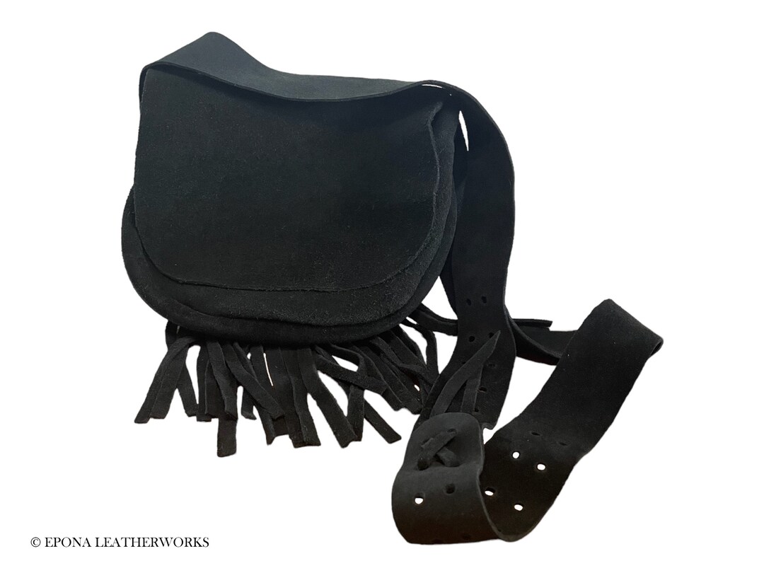 Genuine Black Suede Fringe Purse Suede Purse Hand Stitched Purse