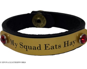 My Squad Eats Hay Bracelet - Brown Harness Leather Bracelet - Equestrian Bracelet - Size 6"